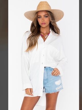 Show Me Your Mumu Johns button down shirt white linen beachy oversized size M